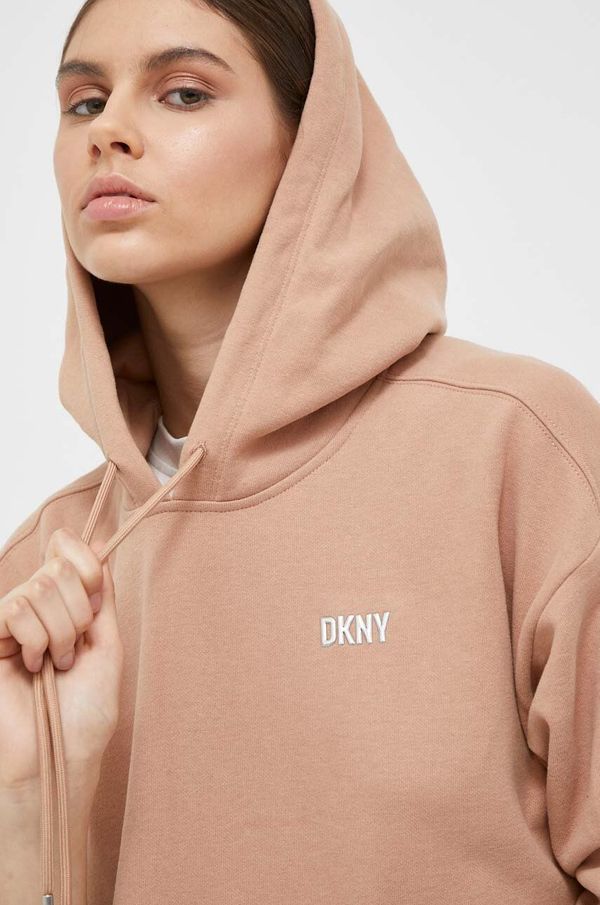 DKNY Pulover Dkny ženska, rjava barva, s kapuco