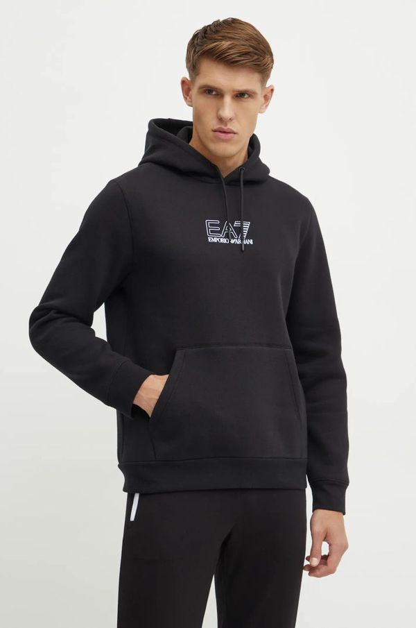 EA7 Emporio Armani Pulover EA7 Emporio Armani črna barva, s kapuco, PJZXZ.6DUM18