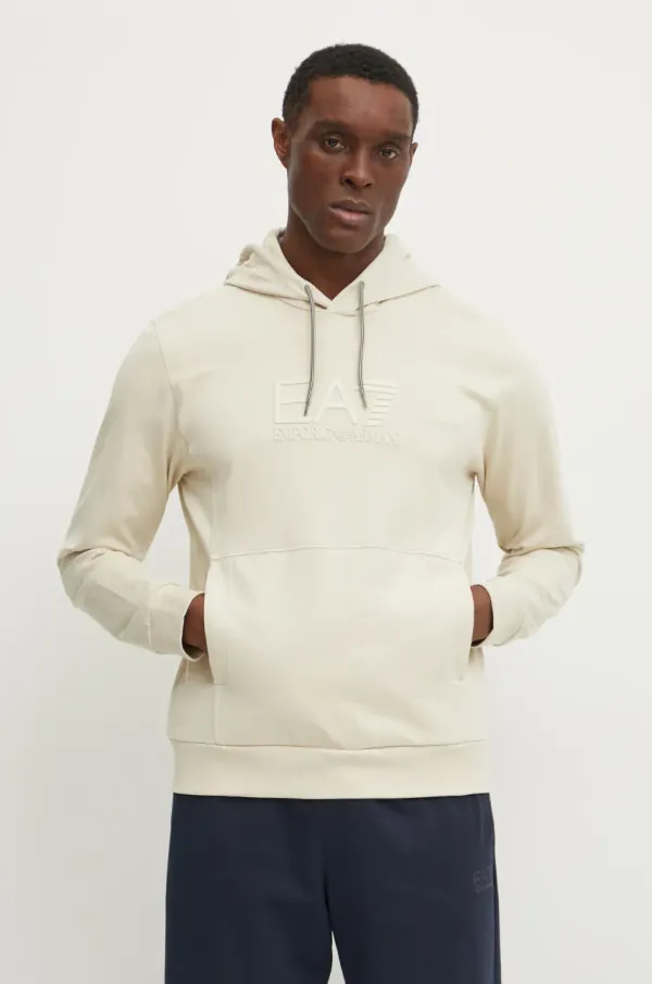 EA7 Emporio Armani Pulover EA7 Emporio Armani moški, bež barva, s kapuco, AF13512.7M000230