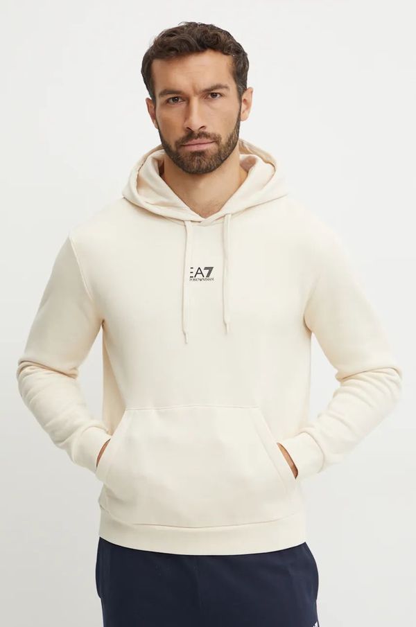 EA7 Emporio Armani Pulover EA7 Emporio Armani moški, bež barva, s kapuco, PJVTZ.8NPM37