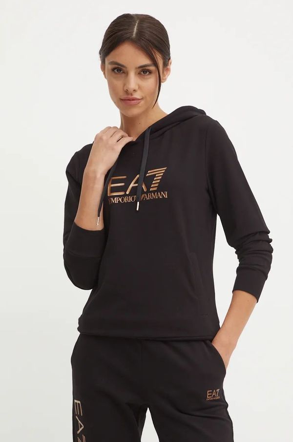 EA7 Emporio Armani Pulover EA7 Emporio Armani ženski, črna barva, s kapuco, TJTXZ.8NTM36