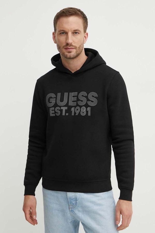 Guess Pulover Guess BEAU moški, črna barva, s kapuco, M4YQ36 K9Z21