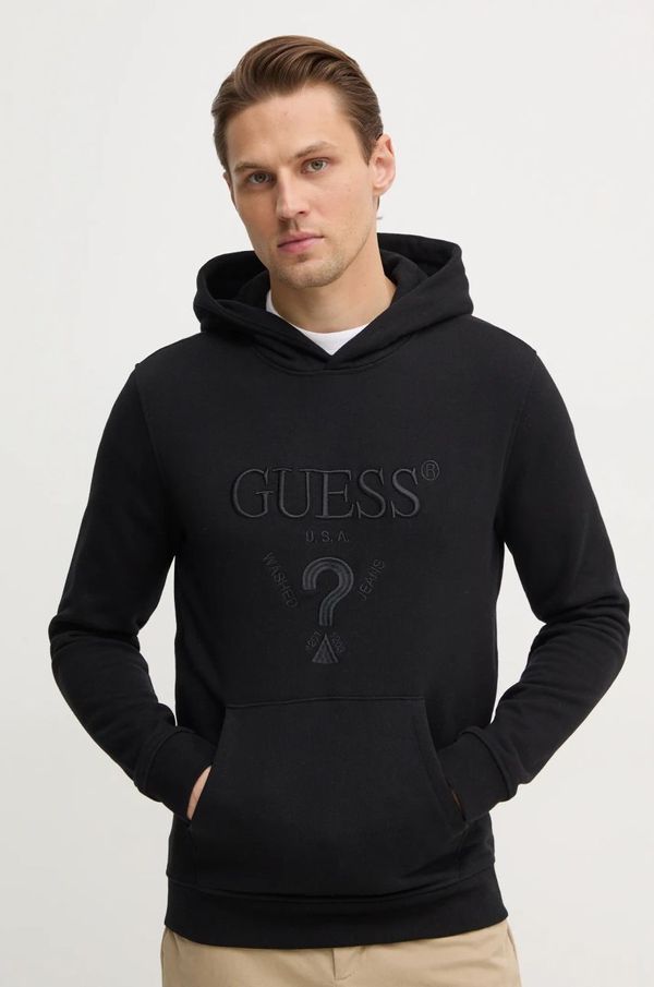 Guess Pulover Guess BEAU moški, črna barva, s kapuco, M5RQ36 KCN01