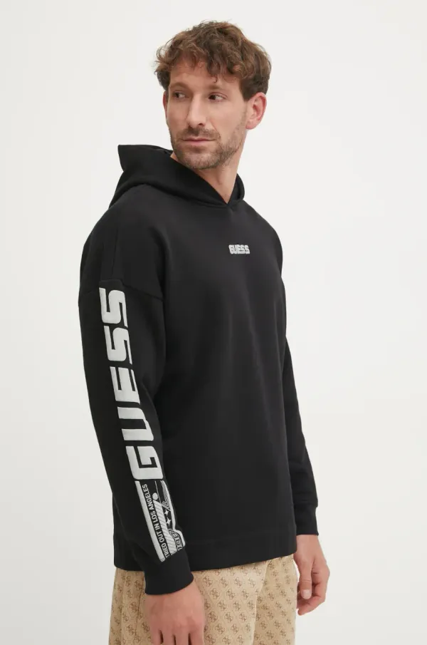 Guess Pulover Guess DALIM moški, črna barva, s kapuco, Z4BQ03 KAIJ1