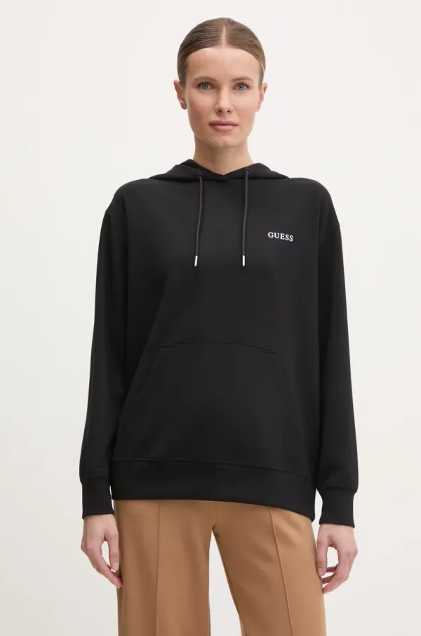 Guess Pulover Guess GELSEY ženski, črna barva, s kapuco, V5RQ18 KCOB2