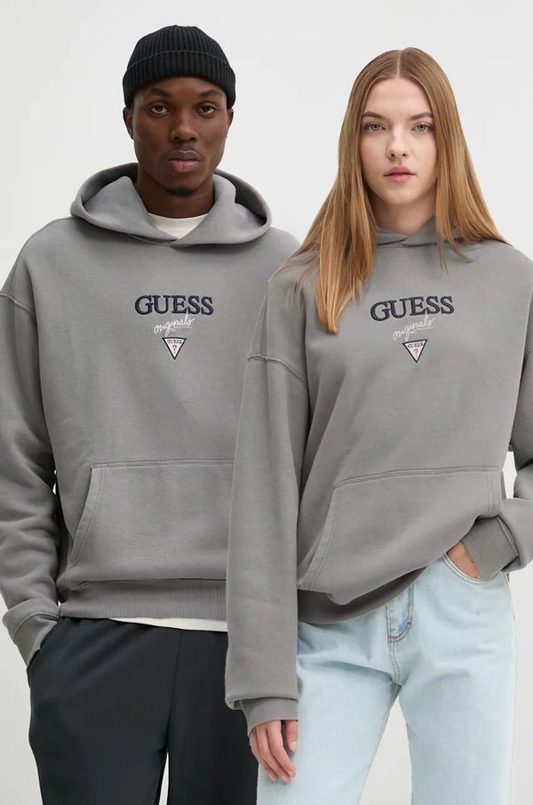 Guess Originals Pulover Guess Originals siva barva, s kapuco, M4BQ29 K9V31