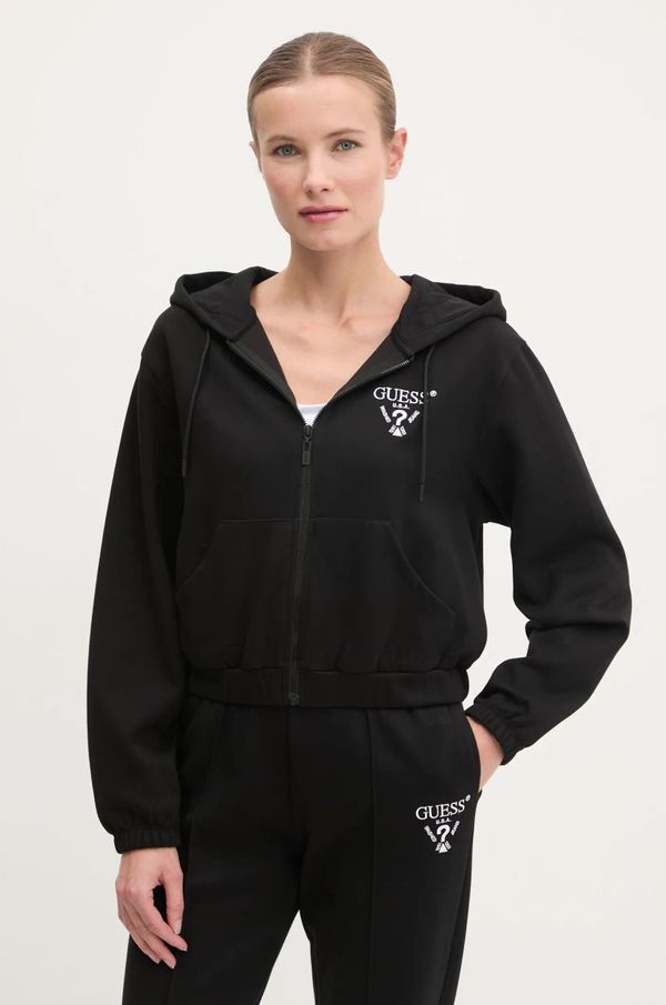 Guess Pulover Guess ROBERTA ženski, črna barva, s kapuco, V5RQ20 KC3D2