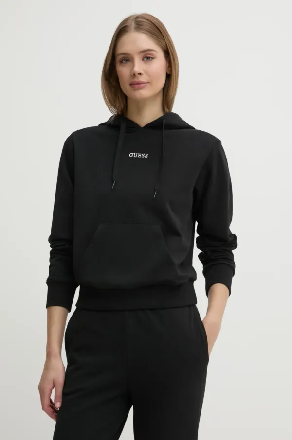 Guess Pulover Guess SOFIA ženski, črna barva, s kapuco, O5RQ02 KCO31