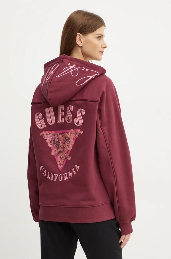 Guess Pulover Guess ženski, bordo barva, s kapuco, W4BQ05 KBY51