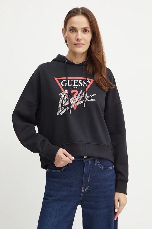 Guess Pulover Guess ženski, črna barva, s kapuco, W4BQ06 KB683