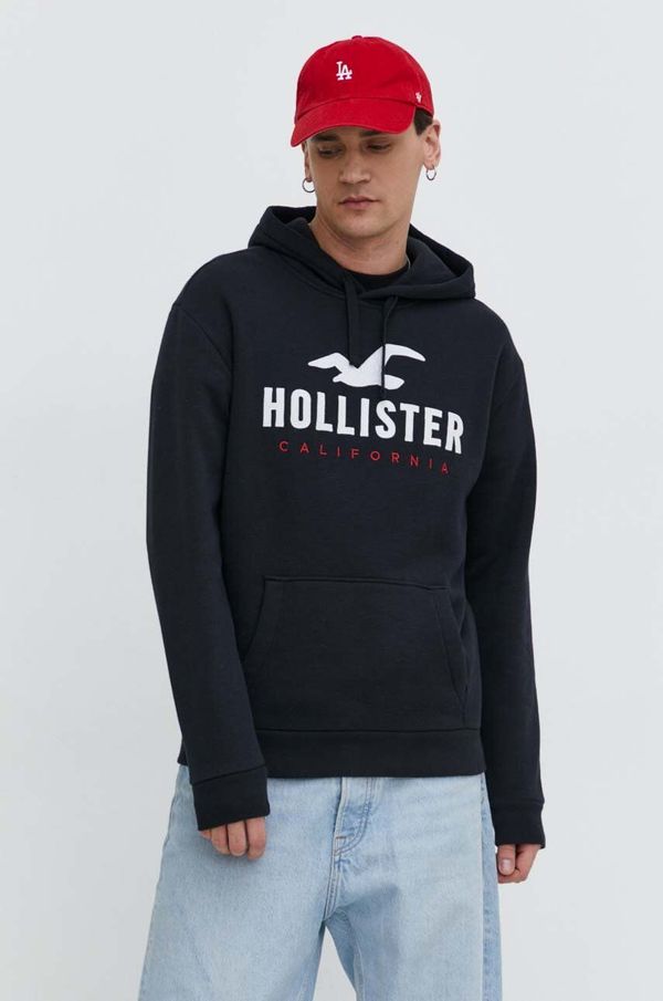 Hollister Co. Pulover Hollister Co. moška, črna barva, s kapuco