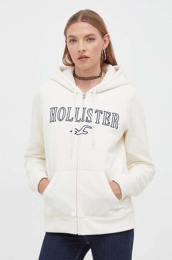 Hollister Co. Pulover Hollister Co. ženska, bež barva, s kapuco