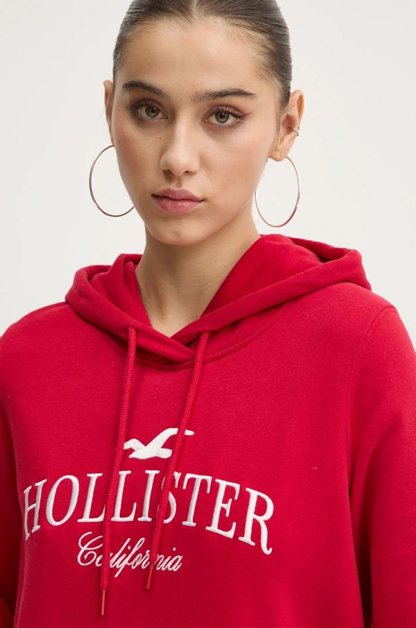 Hollister Co. Pulover Hollister Co. ženski, rdeča barva, s kapuco, KI352-4208