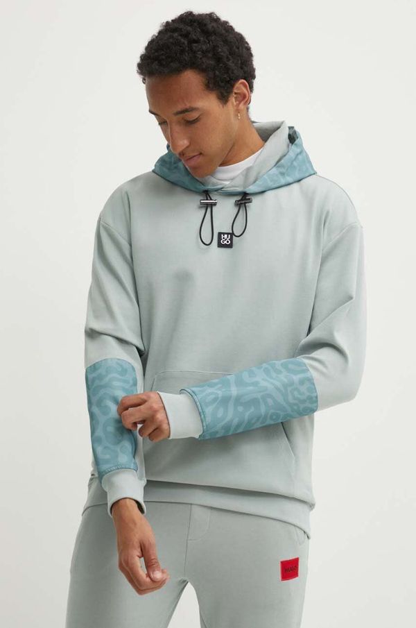 Hugo Pulover HUGO moški, siva barva, s kapuco, 50516719