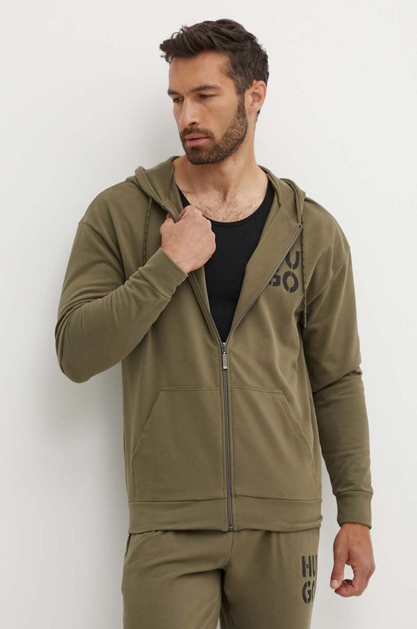 HUGO Pulover HUGO moški, zelena barva, s kapuco, 50520457