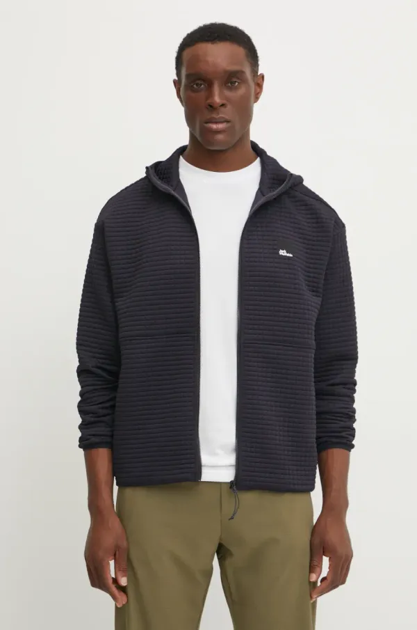 Jack Wolfskin Pulover Jack Wolfskin Mogari moški, mornarsko modra barva, s kapuco, A63849