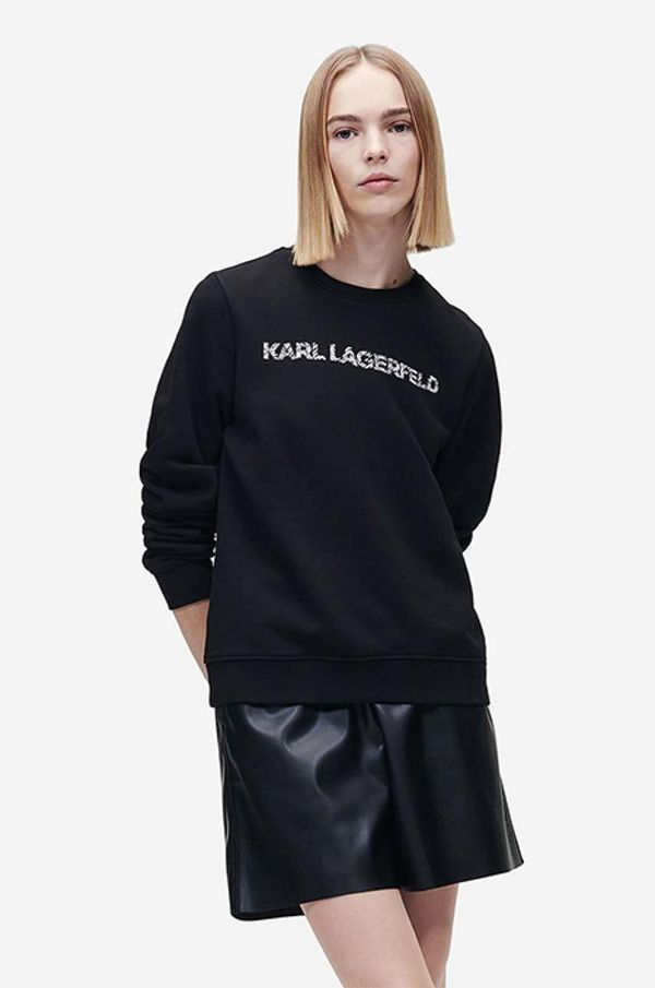 Karl Lagerfeld Pulover Karl Lagerfeld Elongated Logo Zebra Sweat ženski, črna barva