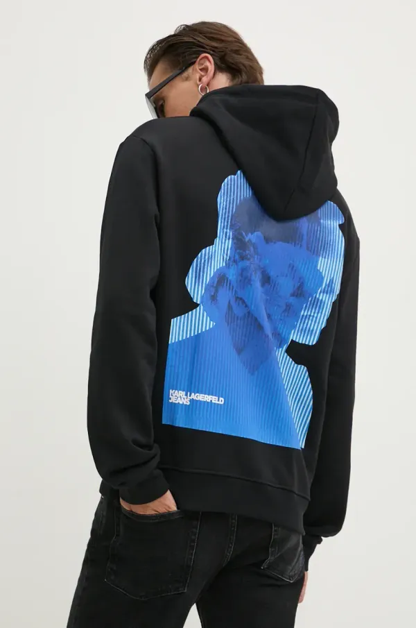 Karl Lagerfeld Jeans Pulover Karl Lagerfeld Jeans moški, črna barva, s kapuco, 246D1805