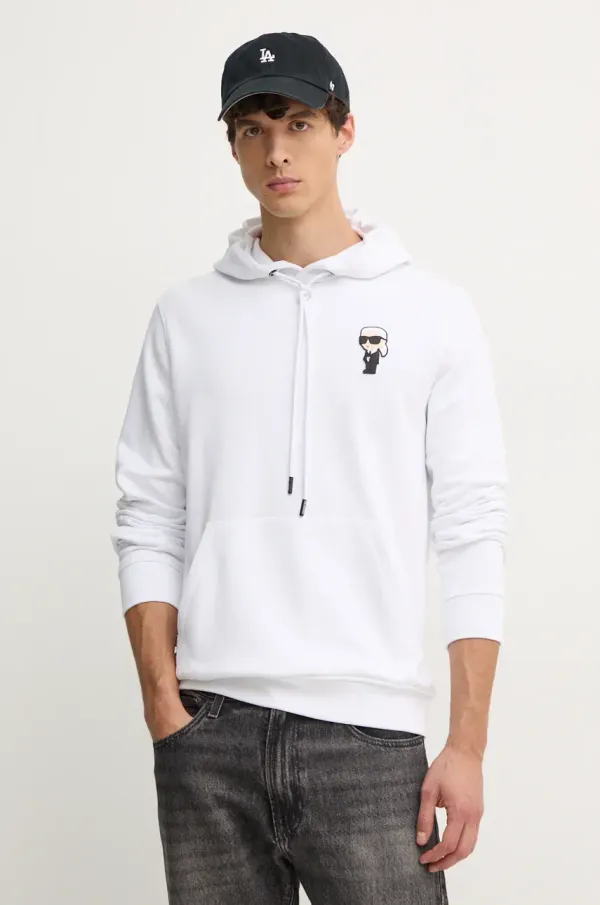 Karl Lagerfeld Pulover Karl Lagerfeld moški, bela barva, s kapuco, 544910.705036