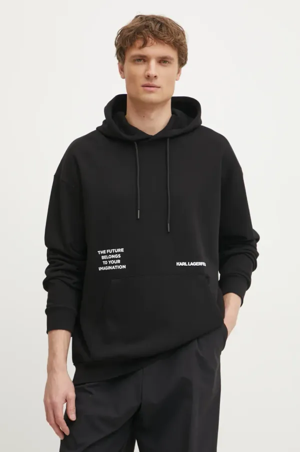 Karl Lagerfeld Pulover Karl Lagerfeld moški, črna barva, s kapuco, 551900.705299