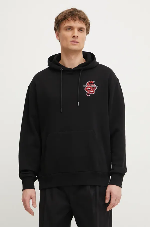 Karl Lagerfeld Pulover Karl Lagerfeld moški, črna barva, s kapuco, 551900.705401