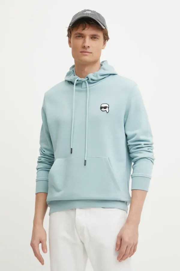 Karl Lagerfeld Pulover Karl Lagerfeld moški, turkizna barva, s kapuco, 551900.705711