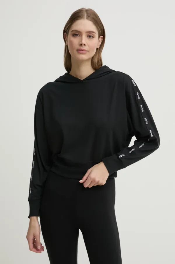 HUGO Pulover lounge HUGO črna barva, s kapuco, 50531703