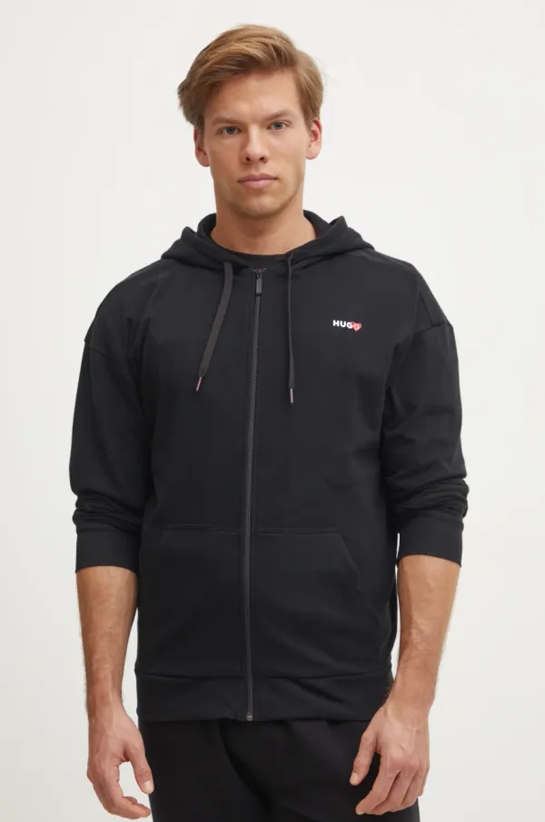 HUGO Pulover lounge HUGO črna barva, s kapuco, 50532018