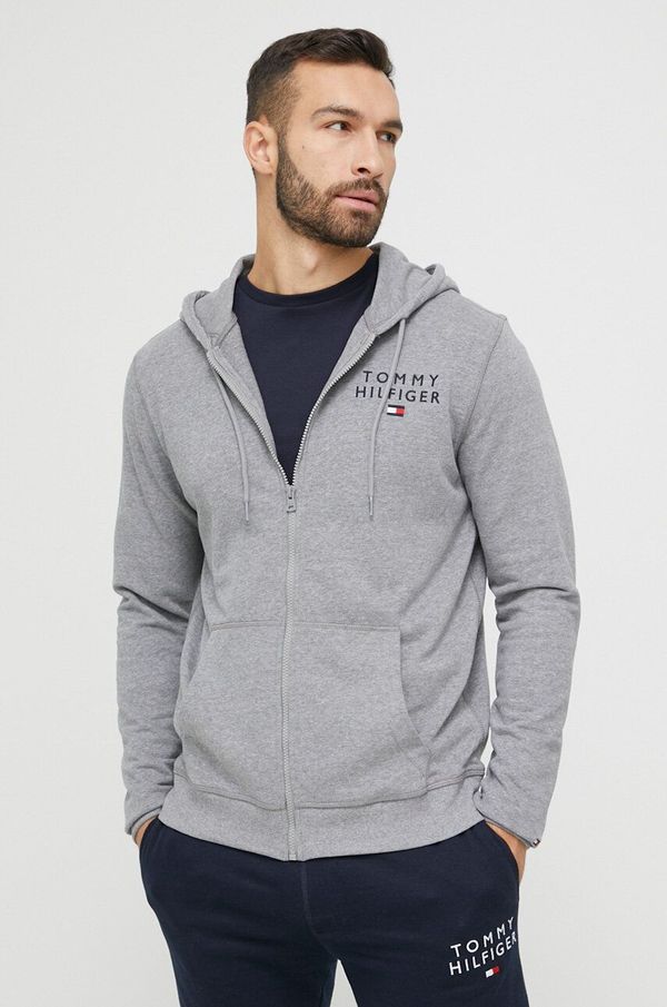 Tommy Hilfiger Pulover lounge Tommy Hilfiger siva barva, s kapuco