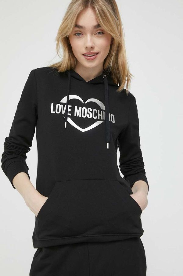 Love Moschino Pulover Love Moschino ženska, črna barva, s kapuco