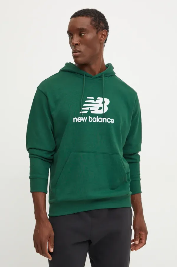 New Balance Pulover New Balance moški, zelena barva, s kapuco, MT41501NWG