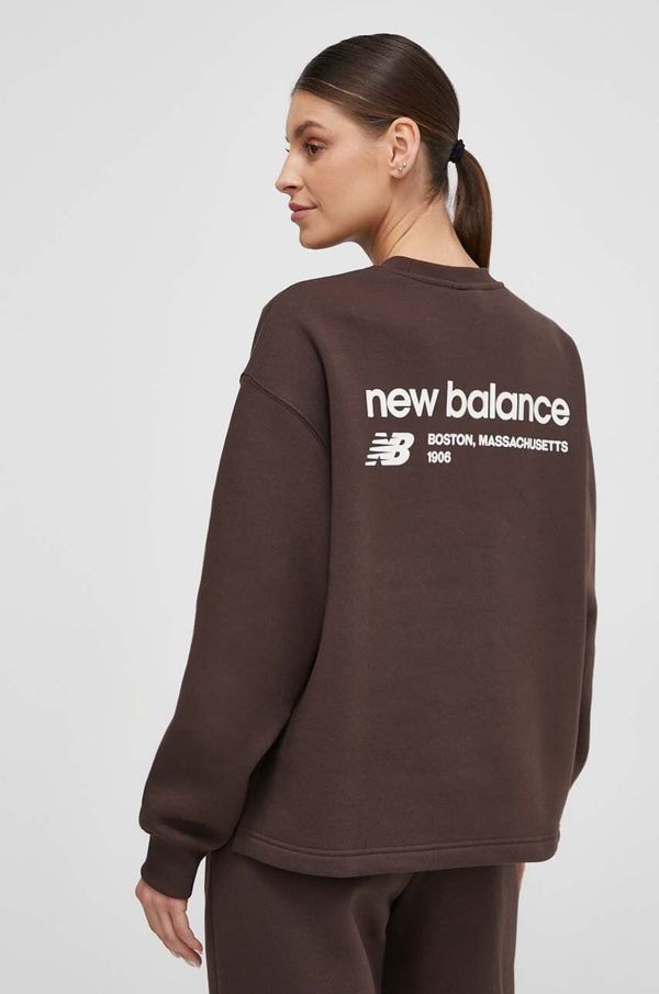 New Balance Pulover New Balance ženska, rjava barva