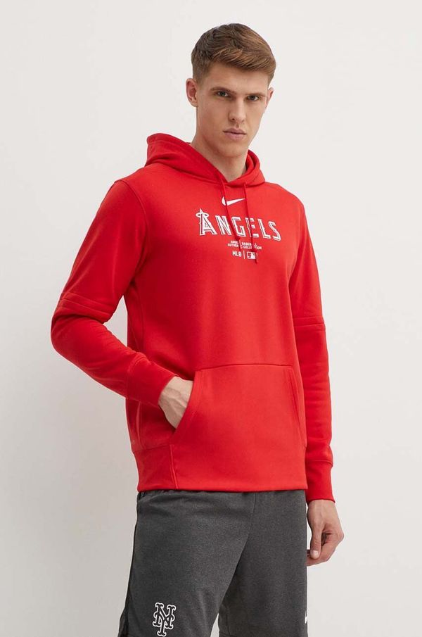 Nike Pulover Nike Los Angeles Angels moški, rdeča barva, s kapuco
