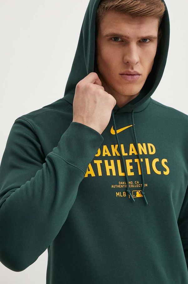 Nike Pulover Nike Oakland Athletics moški, zelena barva, s kapuco