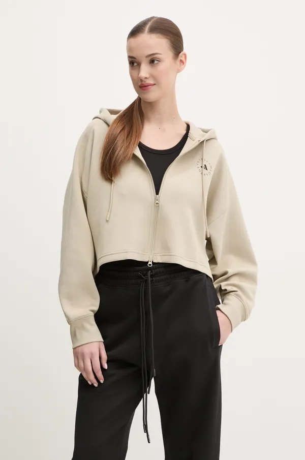 adidas by Stella McCartney Pulover od trenirke adidas by Stella McCartney bež barva, s kapuco, JJ0143