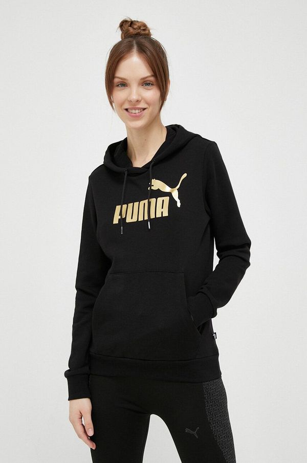 Puma Pulover od trenirke Puma črna barva, s kapuco