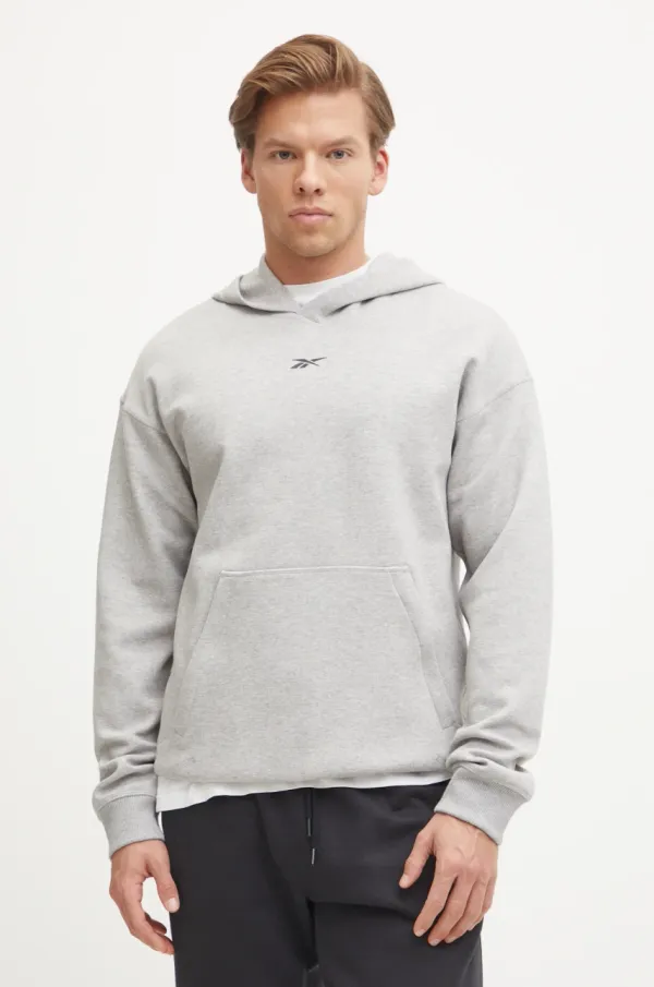 Reebok Pulover od trenirke Reebok Athlete siva barva, s kapuco, 100215042