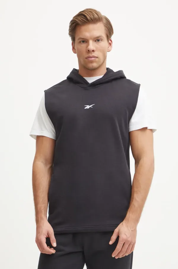 Reebok Pulover od trenirke Reebok črna barva, s kapuco, 100214097