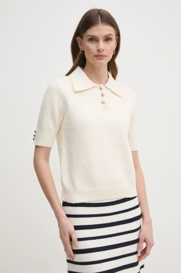 OUI Pulover OUI ženski, bež barva, 91943