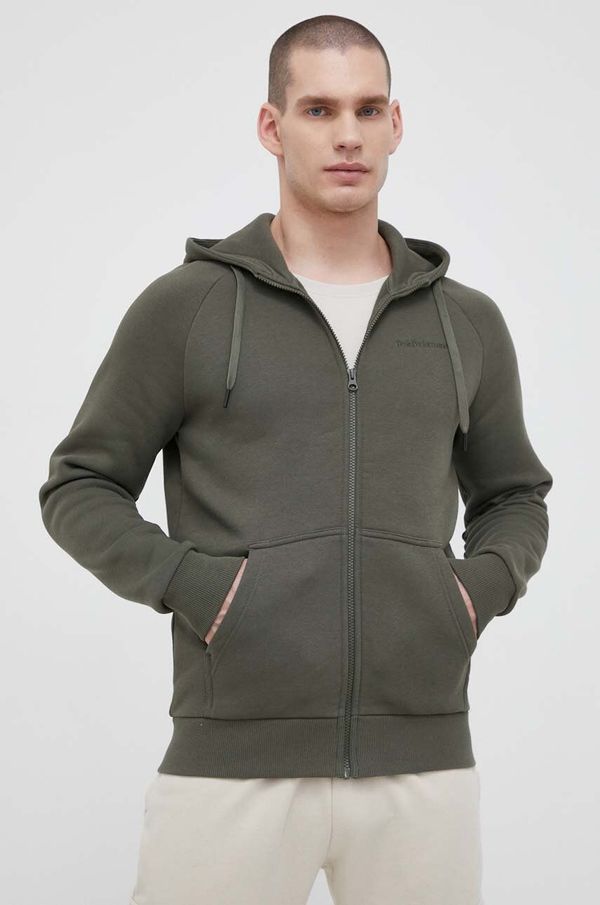 Peak Performance Pulover Peak Performance moška, zelena barva, s kapuco