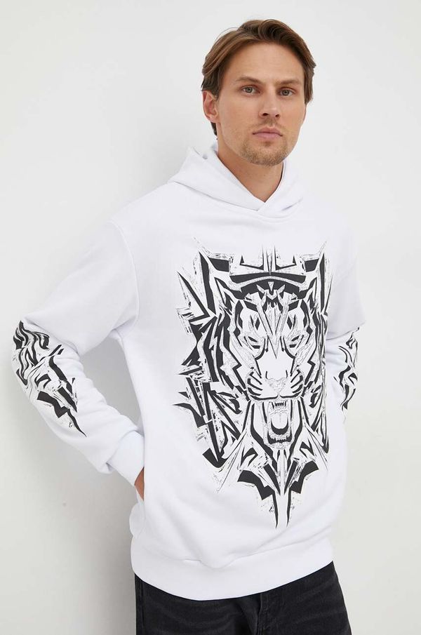 Plein Sport Pulover PLEIN SPORT moška, bela barva, s kapuco