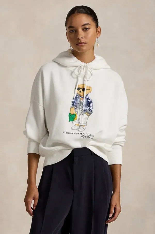Polo Ralph Lauren Pulover Polo Ralph Lauren ženski, bela barva, s kapuco, 211959115
