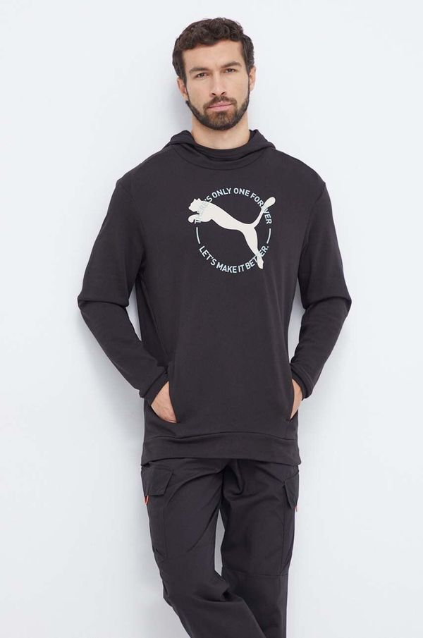 Puma Pulover Puma moška, črna barva, s kapuco