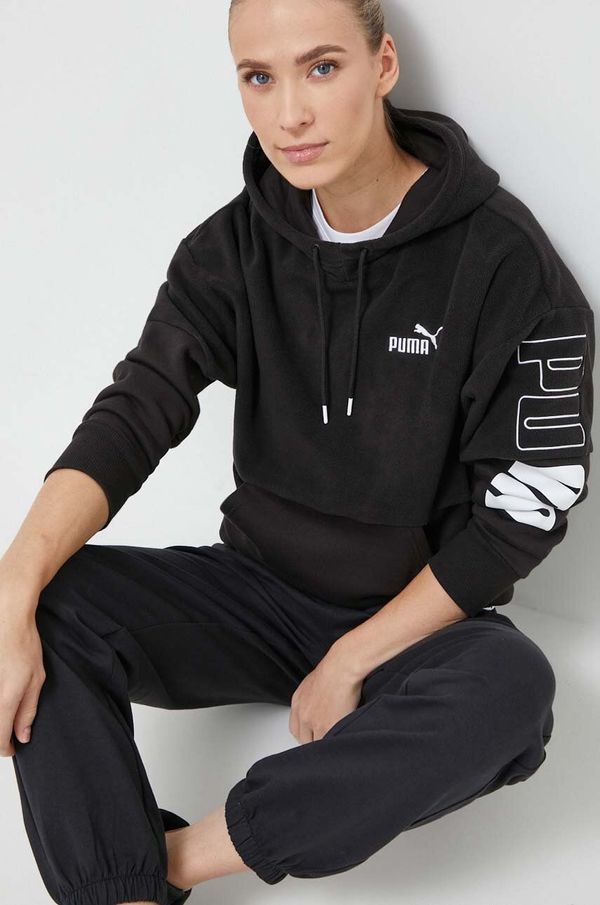 Puma Pulover Puma ženska, črna barva, s kapuco