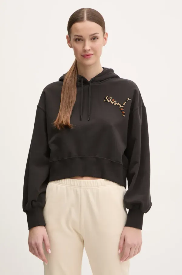 Puma Pulover Puma ženski, črna barva, s kapuco, 632338