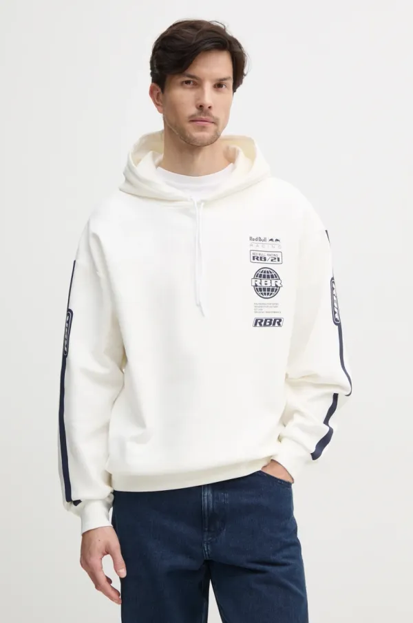 Red Bull Racing x Pepe Jeans Pulover Red Bull Racing x Pepe Jeans LOGO STACK HOODY moški, bež barva, s kapuco, RM580013