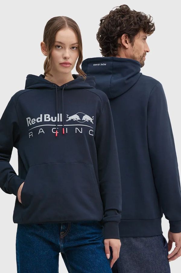 Red Bull Racing x Pepe Jeans Pulover Red Bull Racing x Pepe Jeans mornarsko modra barva, s kapuco, RU580003