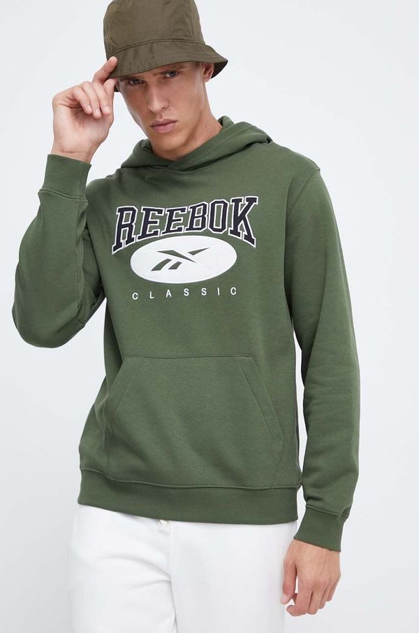 Reebok Classic Pulover Reebok Classic moška, zelena barva, s kapuco
