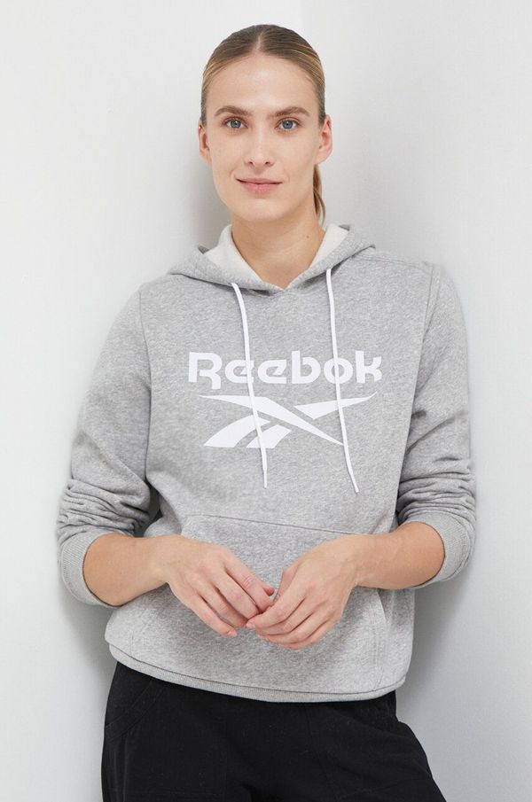 Reebok Pulover Reebok ženska, siva barva, s kapuco