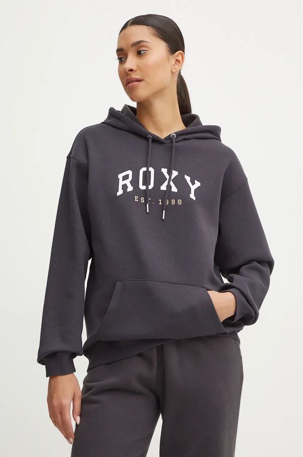 Roxy Pulover Roxy Surf Stoked ženski, siva barva, s kapuco, ERJFT04899